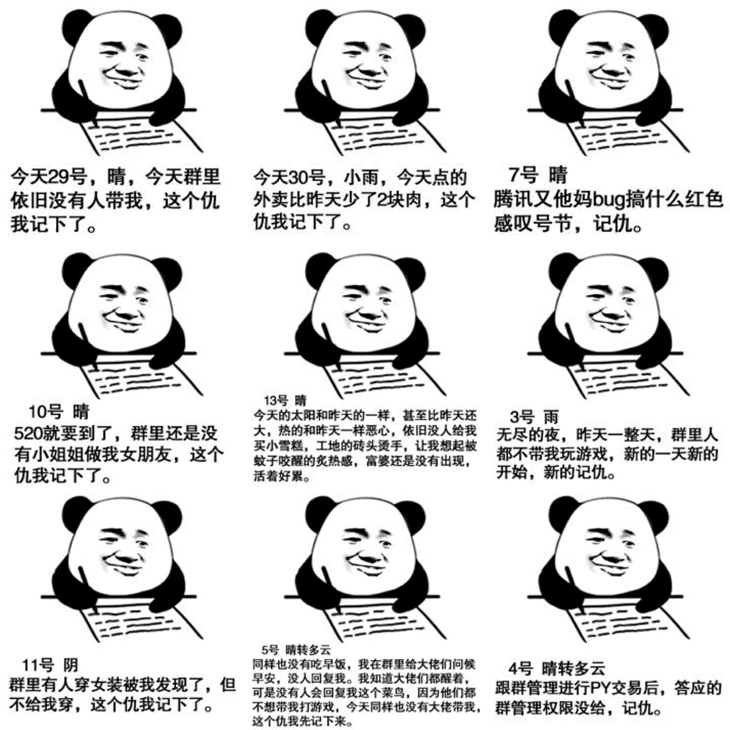 【v粉表情包】熊猫头,记仇日记